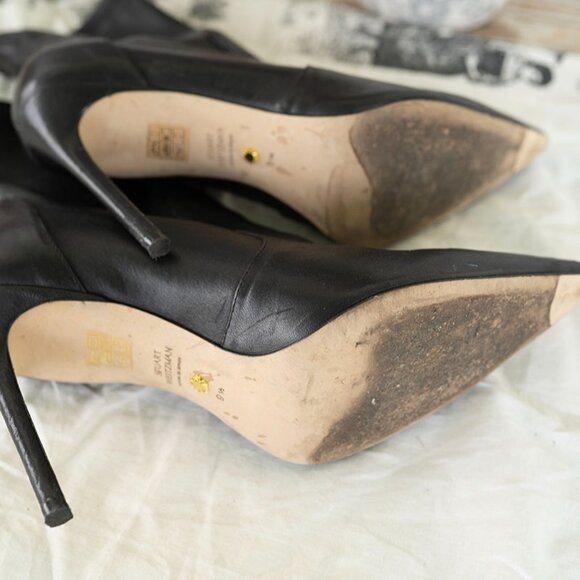 Stuart Weitzman Women's 100 Stretch Leather Stiletto Bootie Size 9.5 Black Shoes - Picture 7 of 7